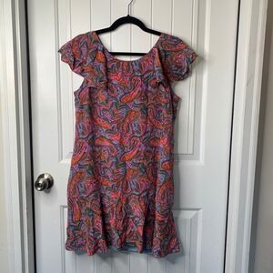 J crew silk paisley floral ruffle flutter‎ hem dress size 8 boho spring summer